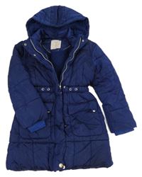 Tmavomodrý šusťákový zimní kabát s kapucí Jasper Conran