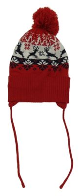 Červená vzorovaná pletená čapica so vzorom a brmbolcom Pep&Co