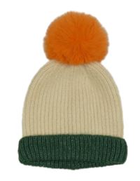 Smetanovo-zelená čepice s oranžovou bambulí George