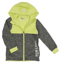 Šedo-neonová sportovní propínací mikina s kapucí