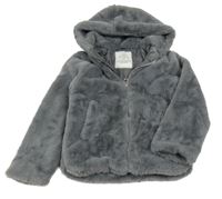 Tmavošedá kožešinová podšitá bunda s kapucí George