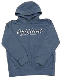 Tmavomodrá melírovaná mikina s nápisom a kapucňou Yigga