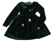 Tmavozelené sametové šaty s hvězdičkami z flitrů 