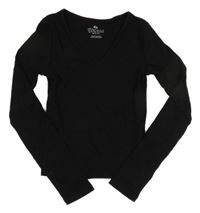 Čierne crop rebrované tričko H&M