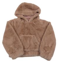 Starorůžová kožešinová podšitá crop mikina s kapucí Nutmeg