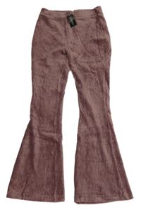 Nové - Starorůžové žebrované sametové flare kalhoty dunnes 