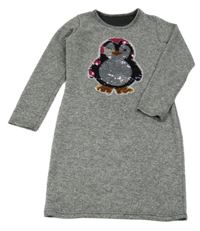 Šedé pletené šaty s tučňákem z flitrů 