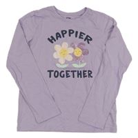 Lila pyžamové triko s nápisem a květinou sinsay