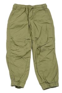 Khaki plátenné cuff nohavice H&M