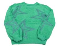 Zelený chlpatý sveter s hviezdami dunnes