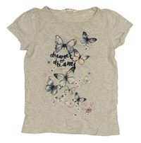 Béžové melírované tričko s motýlky H&M