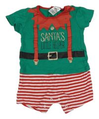 Zeleno-červený vánoční kraťasový overal 