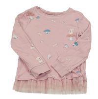 Růžové triko s houbami a tylovým prvkem George