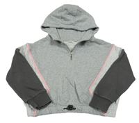 Svetlošedá -antarcitovo-ružová crop mikina s kapucňou Next