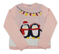 Svetloružový sveter s tučňáky Pepperts