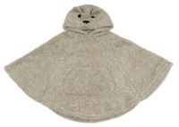 Béžovo-biele melírované chlpaté trblietavé mikinové pončo s kapucí - medvěď