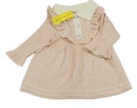 Nové - ružovo-biele úpletové šaty s volánikmi a gombíky Shein