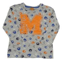 Šedé triko s příšerkami a písmenem Kiki&Koko