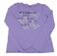Fialové tričko s nápismi a motýlikmi Page one young
