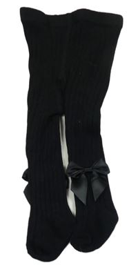 Černé žebrované punčocháče s mašlemi 