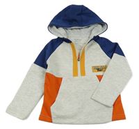 Světlešedo-tmavomodro-oranžová mikina s kapucí Primark