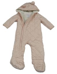 Světlerůžová šusťáková prošívaná zimní kombinéza s kapucí Primark