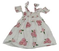 Bielo-ružové kvetované šaty