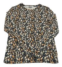 Béžovo-černé žebrované triko s leopardím vzorem Next