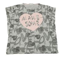 Sivé tričko s nápismi a srdcem Yigga