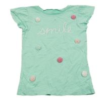 Tyrkysové tričko s nápisem a 3D bambulemi Carter's