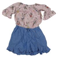 Růžovo-modrý květovaný kraťasový overal Lindex