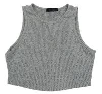 Sivý melírovaný úpletový crop top