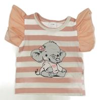 Bílo-světlerůžové pruhované tričko se slonem 