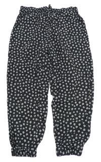 Čierno-biele kvetované ľahké cuff nohavice H&M