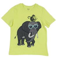 Neonově žluté tričko se slonem a opicí C&A