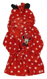 Červeno-biely bodkovaná ý plyšový župan s kapucí - Minnie Disney