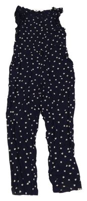 Tmavomodro-biely nohavicový overal so srdiečkami H&M