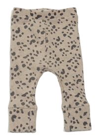 Béžovo-šedé žebrované tepláky s leopardím vzorem
