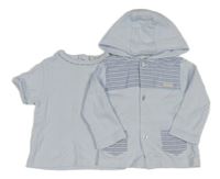 2set - Světlemodré tričko + světlemodré propínací triko s pruhy a kapucí 