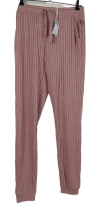 Nové - Dámské růžové žebrované úpletové pyžamové kalhoty Primark 