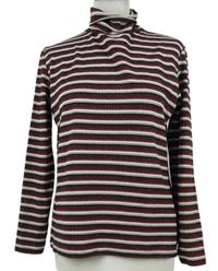 Dámské vínovo-černo-béžové pruhované žebrované triko s rolákem Esmara