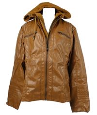 Dámská skořicová koženková bunda s kapucí 