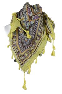 Dámský žluto-fialový vzorovaný šátek s třásněmi 