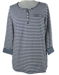 Dámské tmavomodro-bílé pruhované triko s knoflíčky F&F