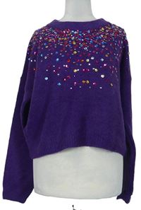 Dámsky fialový crop sveter s flitrami zn. Primark