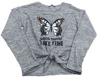 Sivé melírované úpletové tričko s motýlkom George