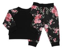 2set- černá mikina s kytičkami+ tepláky Shein