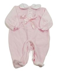 Svetloružový zamatový overal s mašlou