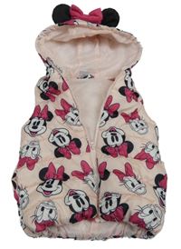 Světlerůžová šusťáková zateplená vesta s Minnie a Daisy a kapucí Disney