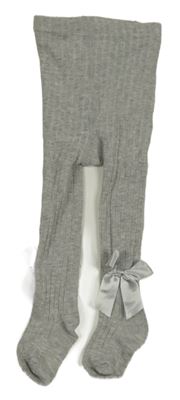 Šedé žebrované punčocháče s mašlí